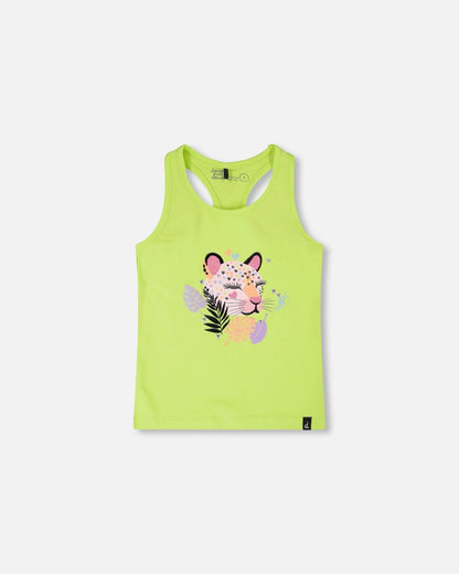 Organic Cotton Jersey Tank Top Lime Green With Screen Print