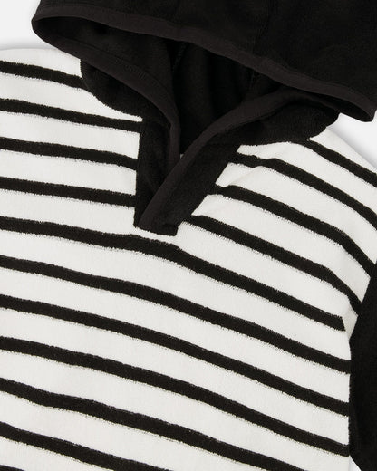 Hooded Terry T-Shirt With Shorts Set Black And White Stripes