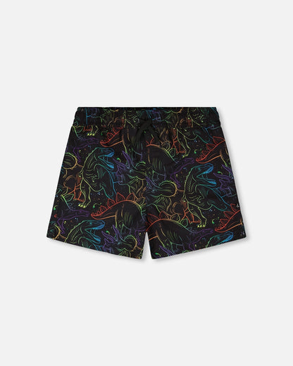 Swim Trunks Black Dinosaur Print