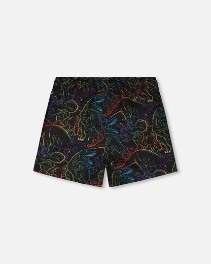 Swim Trunks Black Dinosaur Print