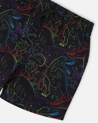 Swim Trunks Black Dinosaur Print