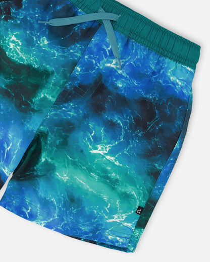 Maillot de bain imprimé vagues bleues