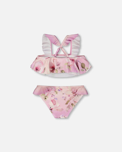 Two-Piece Swimsuit Purple Flower Print