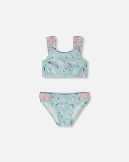 Two-Piece Swimsuit Blue Seahorse Print