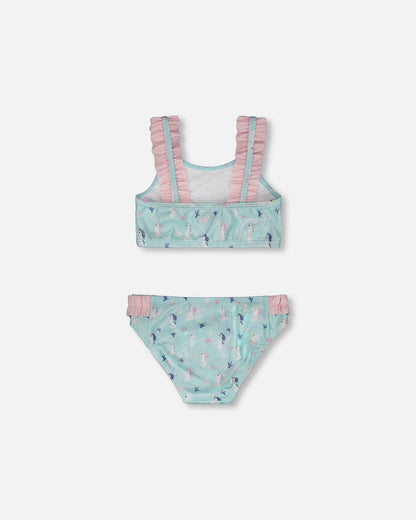 Two-Piece Swimsuit Blue Seahorse Print