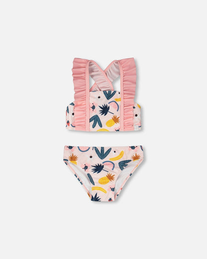 Two-Piece Swimsuit Pink Printed Fruits