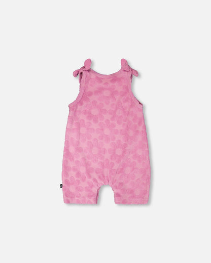 Terry Cloth Romper With Bows Pink