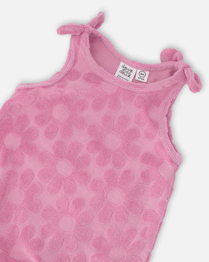 Terry Cloth Romper With Bows Pink