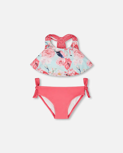 Two-Piece Swimsuit Blue Flamingo Print
