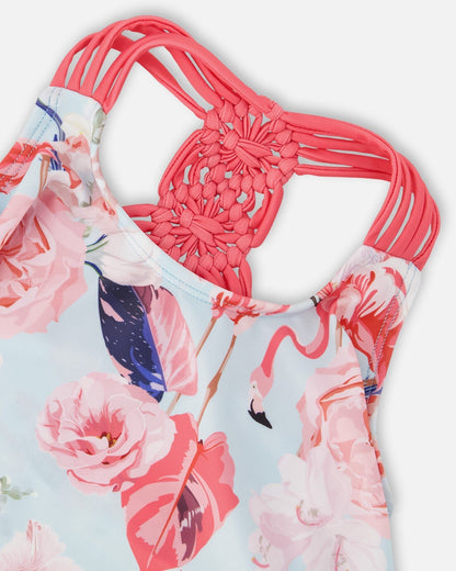 Two-Piece Swimsuit Blue Flamingo Print