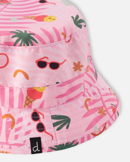 Chapeau de plage rose à imprimé plage