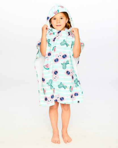 Hooded Beach Towel Blue Flamingo And Cactus Print
