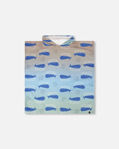 Hooded Beach Towel Blue Whale Print