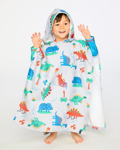 Hooded Beach Towel Grey Baby Dinosaur Print