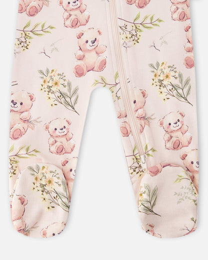 Organic Cotton Baby One-Piece Pyjama Pale Pink Bear Print