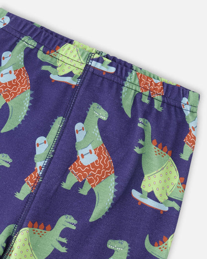 Organic Cotton Two-Piece Pyjama Set Blue Dino Print