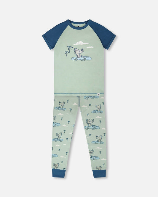Ensemble de pyjama deux pièces en coton biologique imprimé crocodile vert