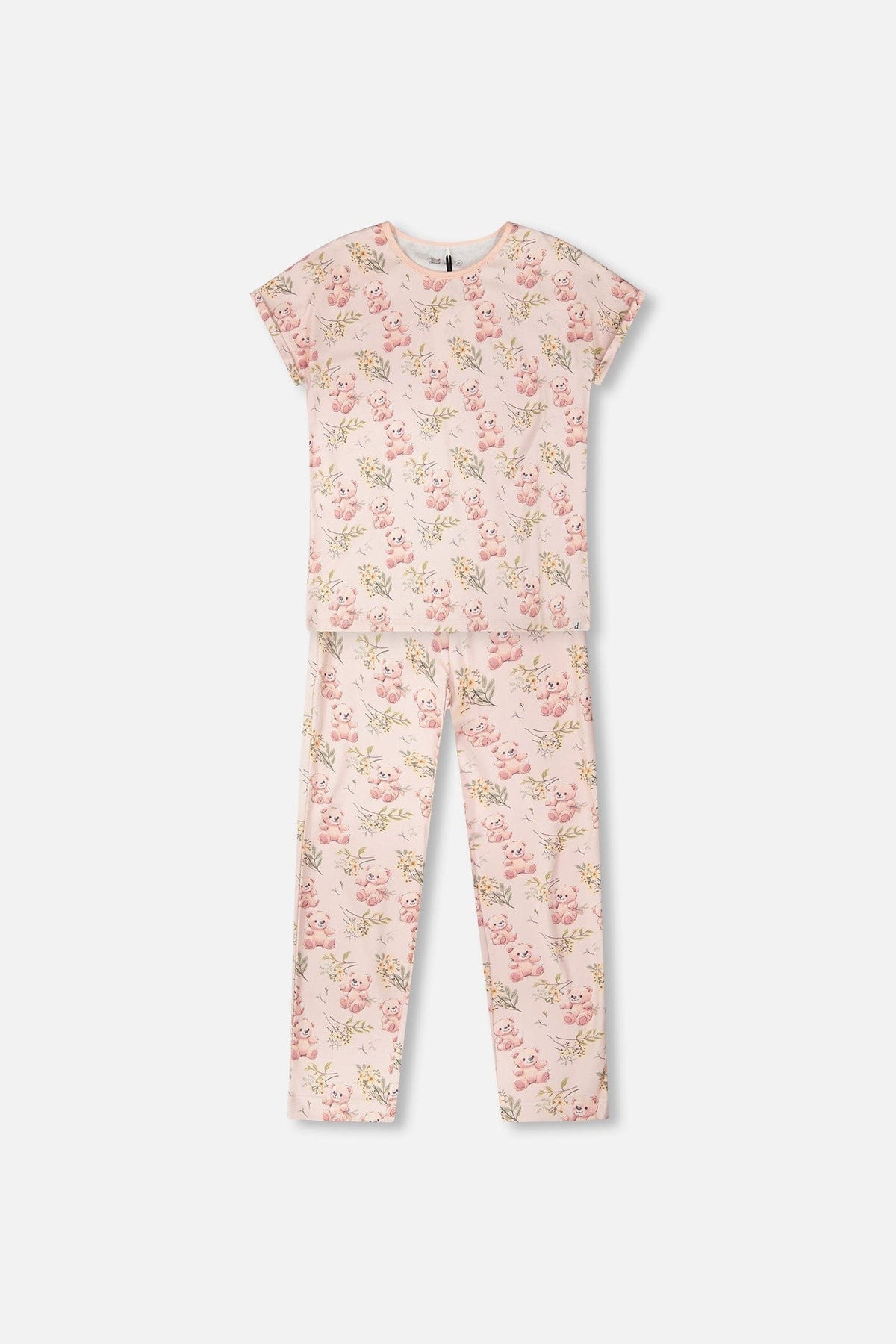 Ensemble de pyjama deux pièces en coton biologique pour femme - Imprimé ours rose pâle