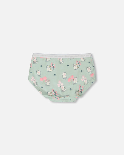 Organic Cotton Boyshort Panty Green Kitten Print