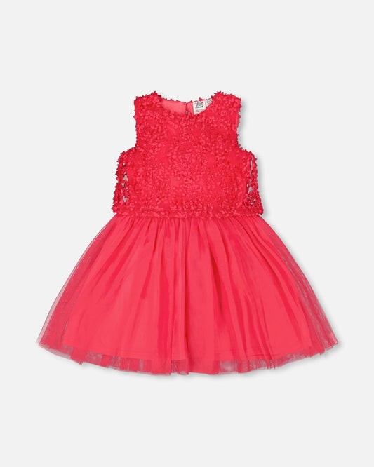 Sleeveless Textured Rosette Dress Pink