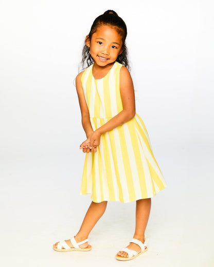 Sleeveless Dress White And Yellow Stripes