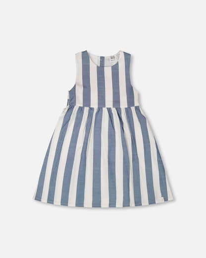 Sleeveless Dress White And Blue Stripes