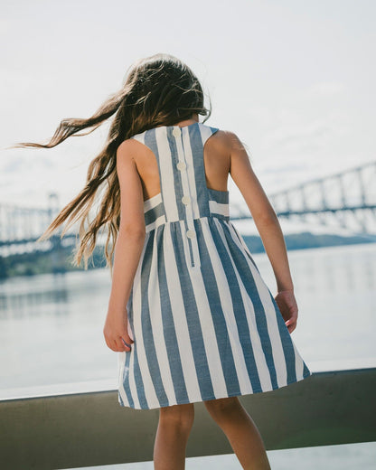 Sleeveless Dress White And Blue Stripes