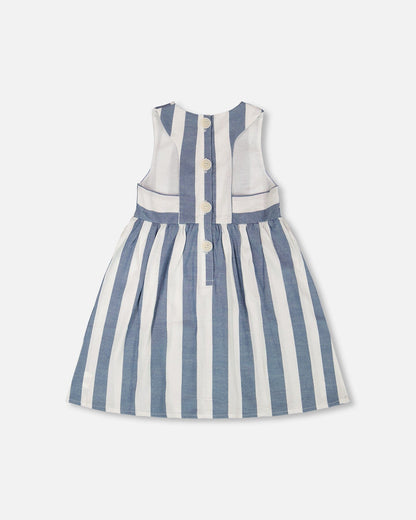 Sleeveless Dress White And Blue Stripes