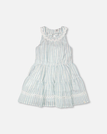 Multi-Tiered Dress White And Blue Stripes