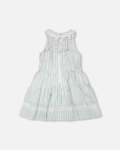 Multi-Tiered Dress White And Blue Stripes