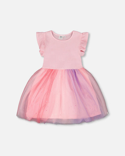 Bi-Material Mesh Dress Pale Pink