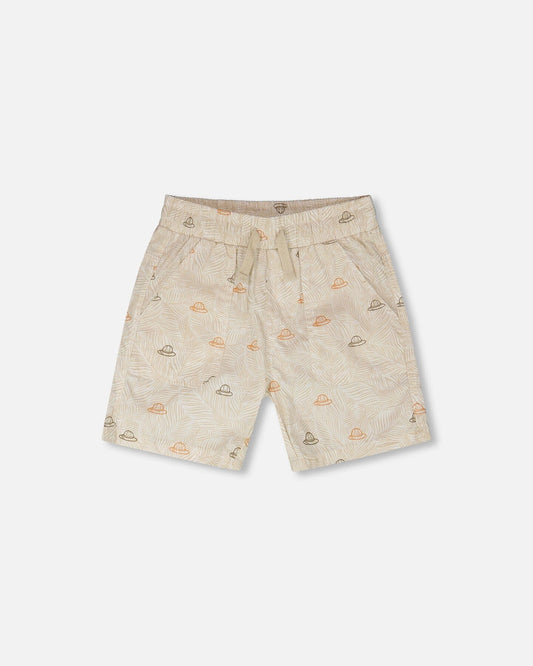 Shorts en popeline imprimé safari beige