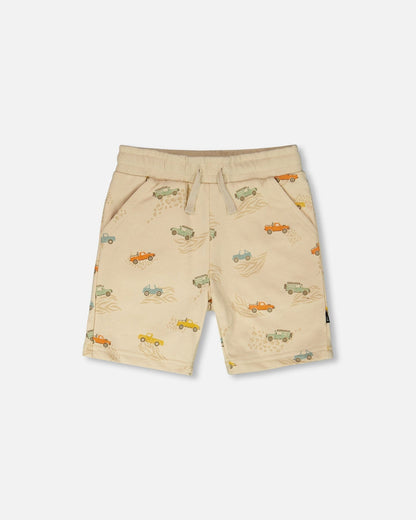 French Terry Shorts Beige Jeep Print
