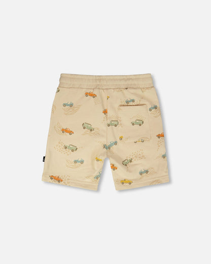 French Terry Shorts Beige Jeep Print