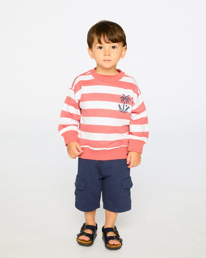 French Terry Sweatshirt Brick And White Stripes