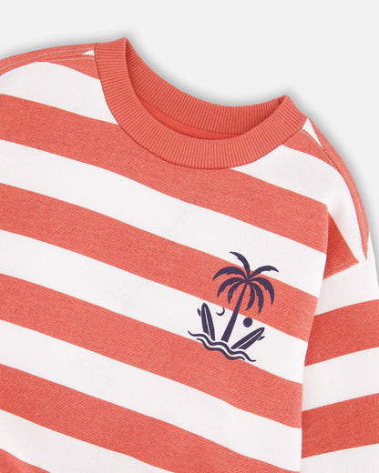 French Terry Sweatshirt Brick And White Stripes