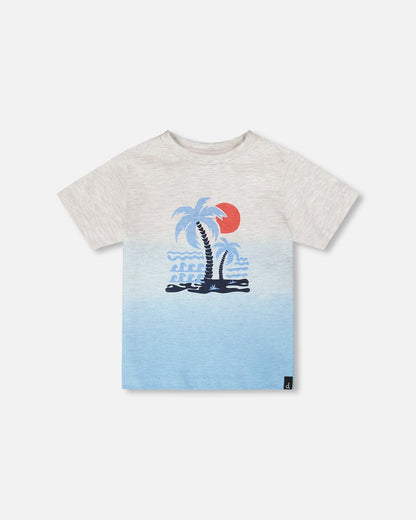 Organic Cotton Short Sleeve T-Shirt Grey Mix To Blue Gradient