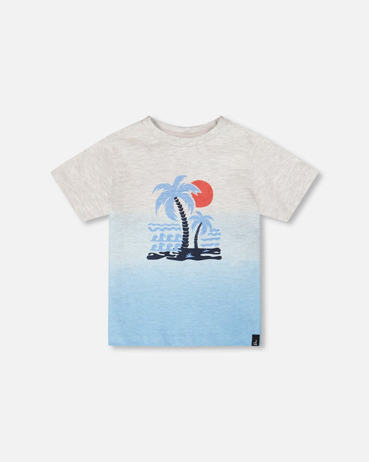 Organic Cotton Short Sleeve T-Shirt Grey Mix To Blue Gradient