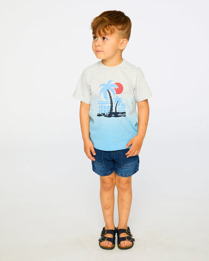 Organic Cotton Short Sleeve T-Shirt Grey Mix To Blue Gradient