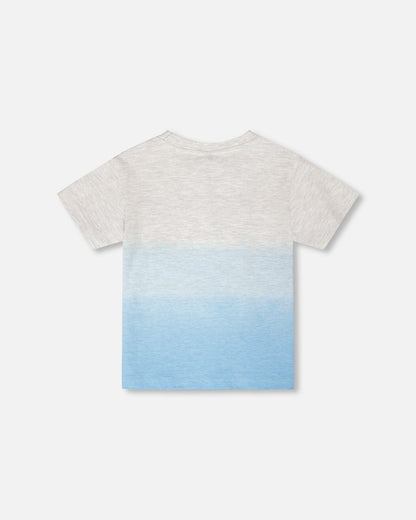 Organic Cotton Short Sleeve T-Shirt Grey Mix To Blue Gradient