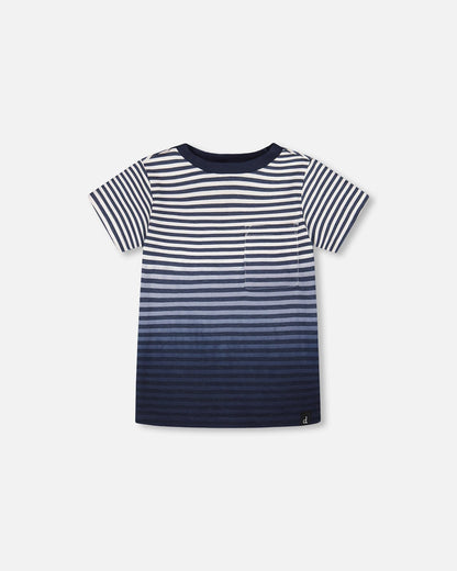 Organic Cotton Short Sleeve T-Shirt Blue Gradient Stripes