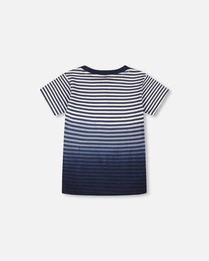 Organic Cotton Short Sleeve T-Shirt Blue Gradient Stripes