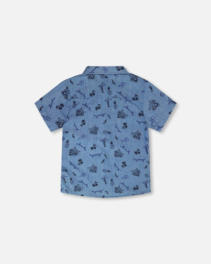 Chambray Short-Sleeve Shirt Blue Printed Skateboards