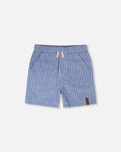Printed Chambray Shorts Blue Denim Stripes