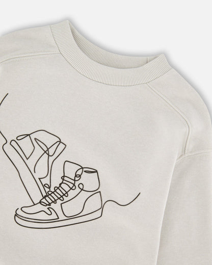Sweat-shirt en molleton bouclette gris pâle