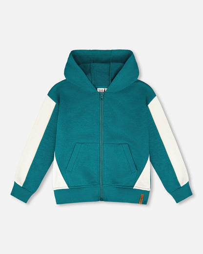 Hooded French Terry Cardigan Dark Turquoise
