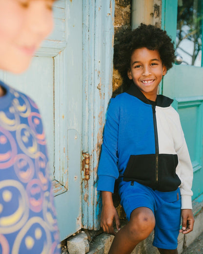 Hooded French Terry Cardigan Royal Blue