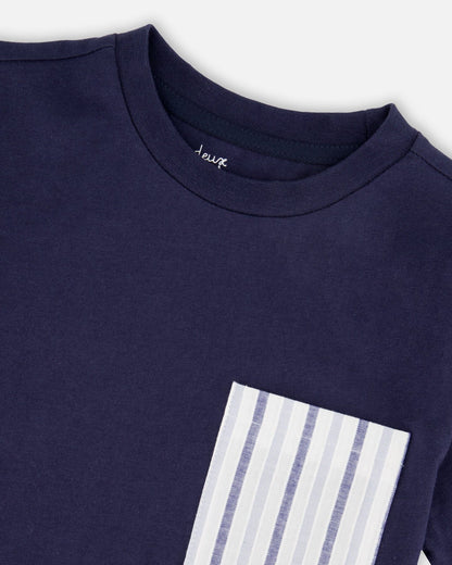 Jersey T-Shirt With Chest Pocket Dark Blue
