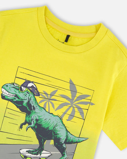 T-shirt en jersey de coton biologique imprimé jaune