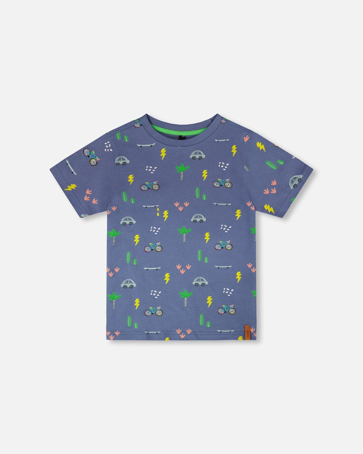 T-shirt en jersey de coton biologique imprimé vélo bleu